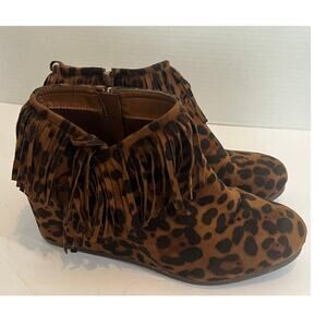 Fringe Leopard Print Ankle Booties